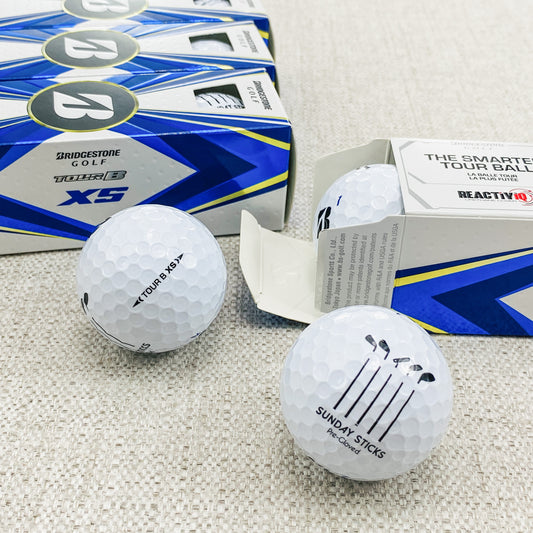 2022 Bridgestone Tour B-XS Tiger Edition - 2 x dozen, brand new. Sunday Sticks logo.