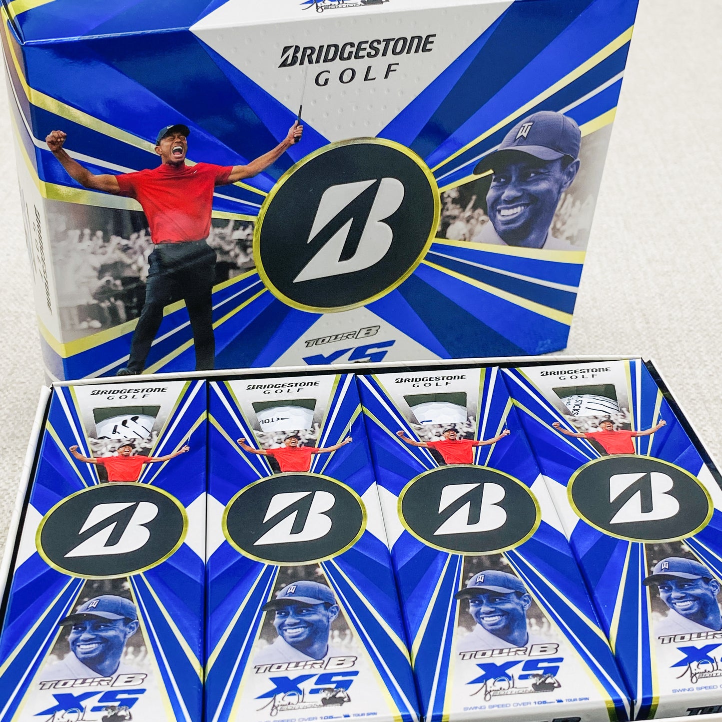 2022 Bridgestone Tour B-XS Tiger Edition - 2 x dozen, brand new. Sunday Sticks logo.