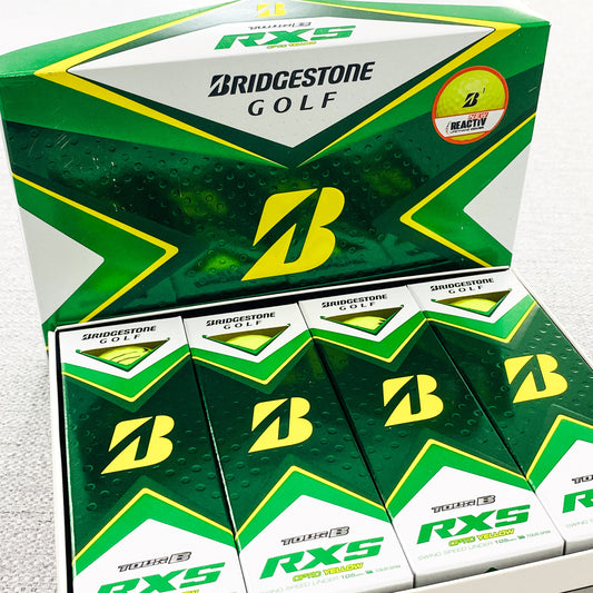 2022 Bridgestone Tour B-RXS (yellow) - 2 x dozen, brand new. Sunday Sticks logo.